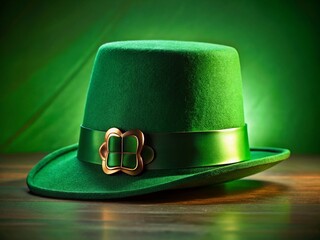 Silhouette of Green Leprechaun Hat with Shamrocks and Buckle - St. Patrick's Day