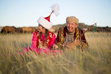 Wall Mural - Kazakh woman and man in national costumes