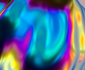 Poster - Holographic glossy surface with colorful opalescent ripples. Futuristic 3D illustration of neon glitched texture.