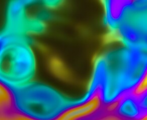Poster - Holographic glossy surface with colorful opalescent ripples. Futuristic 3D illustration of neon glitched texture.
