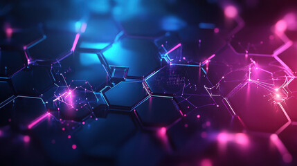 Abstract futuristic background with hexagons and glowing connections, a digital technology concept for science or artificial intelligence design