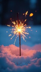 Wall Mural - Burning sparklers in untouched snowdrift, creating warm contrast , light, sparkler, nature