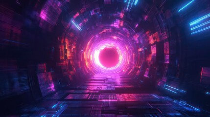 Wall Mural - digital new year portal. a high-tech, digital portal glowing with neon colors, acting as a gateway t