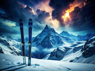 Wall Mural - Winter is Coming: Skis Ready for Snowy Adventure