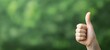 © CYBERUSS - Uplifting Thumb Up Gesture In Blurred Green Nature Background