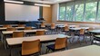 © Grapy Media - Empty classroom with desks and natural light.
