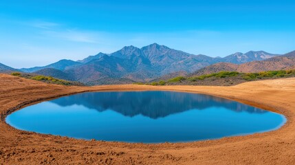 Poster - Serene Mountain Landscape with Circular Reflection of Blue Sky