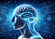 © Евгений Порохин - A brain is shown in a blue background with a lot of wires and circuits