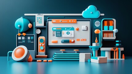 Abstract Digital Workspace Design Featuring Modern Technology and Cloud Computing