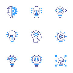 Innovation icon set. Bold line style. Duotone colors. Editable stroke. lightbulb, idea, innovation, brainstorming, goal, invention, bitcoin