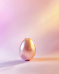 Wall Mural - golden easter egg on a pink background