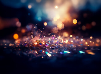 Wall Mural - abstract image displays shimmering lights in orange, blue, and white against a dark, blurred backdro
