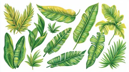 Naklejka na meble Vibrant Tropical Leaves Collection in Various Shapes and Sizes