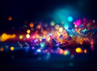 Wall Mural - vibrant gemstones in blue, purple, orange, yellow, and pink hues are scattered on a dark surface. bo