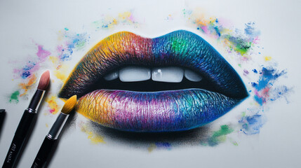 Wall Mural - lips with make up, painting