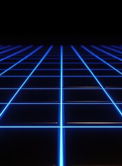 Wall Mural - Abstract blue neon grid lines on black background.