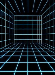 Wall Mural - Abstract grid neon light room.