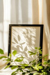 Wall Mural - Sunlight shadows on framed print, plant, window