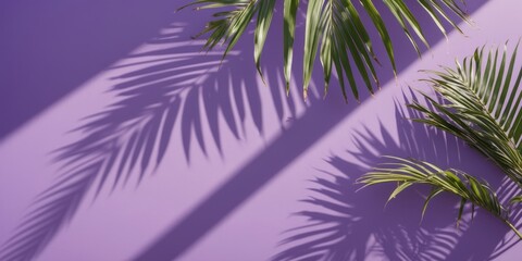 Canvas Print - Shadows of Palm Leaves on Violet Background Creative Design Space for Advertising or Marketing Visual Concepts and Banners