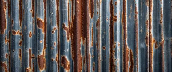 Canvas Print - Rusty corrugated iron texture with blue and orange hues displaying weathered aging and industrial aesthetics for background or design use