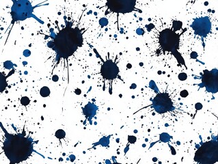 Poster - Seamless pattern of dark blue watercolor splatters on white background.