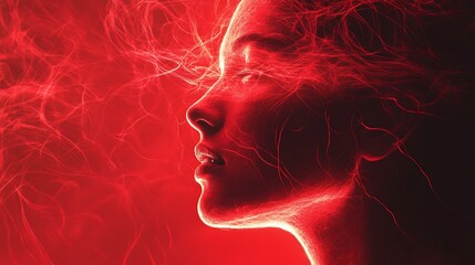 Canvas Print - Red energy swirls around a woman's face, creating a mystical, ethereal portrait.