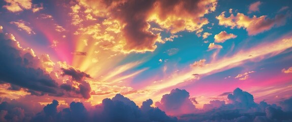 Wall Mural - twilight sky with vibrant shades of gold, pink, and blue illuminated by the sun, featuring dramatic 