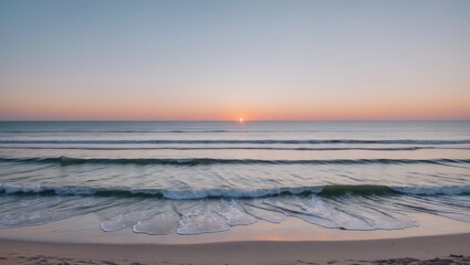 Wall Mural - panoramic coastal view at sunset with calm waves and soft evening sky, ideal for text overlay and re