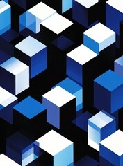 Fototapete - Abstract blue and white cubes 3D illustration.