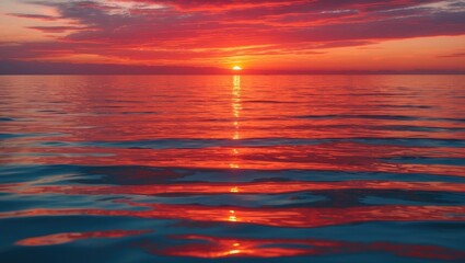 Wall Mural - serene sunset over calm sea with reflective orange and red hues creating a peaceful atmosphere at du