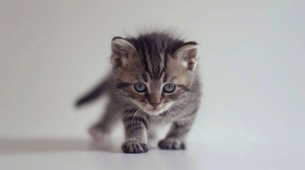 Canvas Print - Playful kitten exploring a bright, minimalist space, showcasing curiosity and innocence in a serene environment