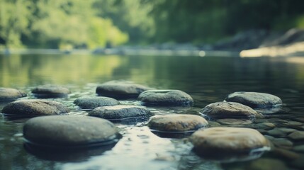 Wall Mural - Serene River Stones: A Tranquil Waterscape for Peaceful Contemplation