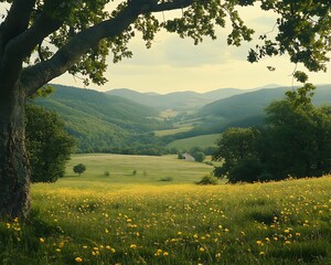 Wall Mural - Lush valley vista framed by tree