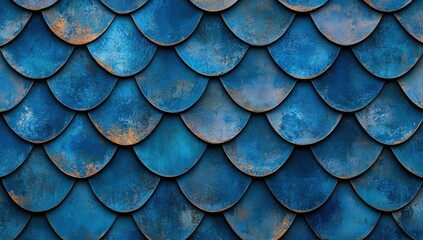 Aufkleber - Seamless blue metal scales texture background.