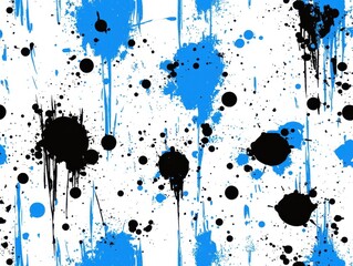 Poster - Abstract seamless pattern with black and blue paint splatters on white background.