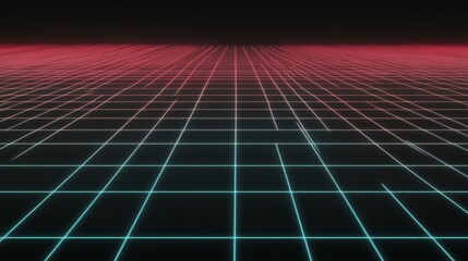 Wall Mural - retro grid landscape, digital art, glowing lines, dark background, website design