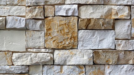 Wall Mural - Textured wall featuring a mix of white and beige stones, showcasing natural variations and a rustic aesthetic