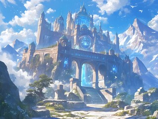 Wall Mural - A fantasy anime-style Fortress of Solitude glowing with ethereal radiance