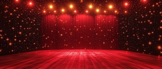 Wall Mural - maroon curtain stage background with citron constellations and soft lights for theatrical or perform