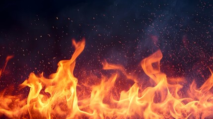 Aufkleber - Dramatic and intense image of a raging fire with towering flames and glowing embers lighting up the night sky  The fiery blaze is creating a powerful and chaotic scene of destruction and energy