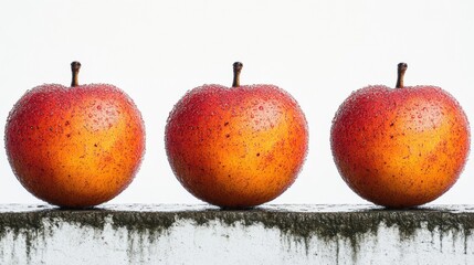 Wall Mural - Fresh Red Apples with Water Droplets on White Background