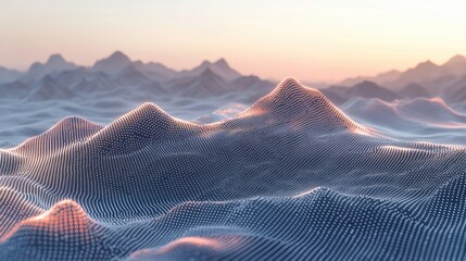 Wall Mural - digital mountain range at sunrise, data landscape background visualization