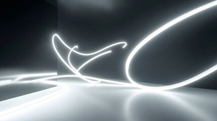 Fototapete - Glowing neon like lines and curves create a dynamic futuristic landscape with a sense of motion energy and in this abstract digital