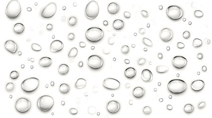 Fototapete - Highly detailed and close up image of isolated water drops or droplets against a clean transparent white background creating a minimalist and elegant design