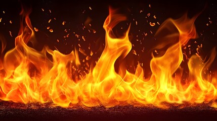 Aufkleber - Intense Blazing Fire Flames Roaring with Dramatic Energy and Fierce Power  The image depicts a raging inferno with fiery embers glowing sparks and billowing smoke