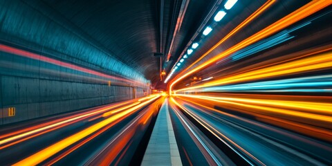 Wall Mural - a vibrant display of light trails in a tunnel creates a sense of speed and motion. the contrasting c