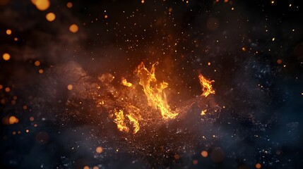 Leinwandbilder - Intense fiery explosion with dramatic flames swirling sparks and glowing embers in a vibrant dynamic and graphic digital background  This powerful and electrifying image conveys a sense of raw energy