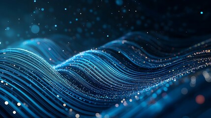 Fototapete - Mesmerizing digital artwork showcasing a captivating display of dynamic flowing waves and lines of vibrant glowing energy and luminous particles in a futuristic ethereal landscape
