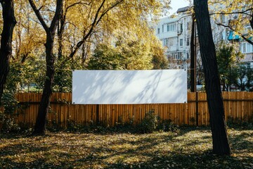 Wall Mural - Blank banner, autumn park, city backdrop, mock-up