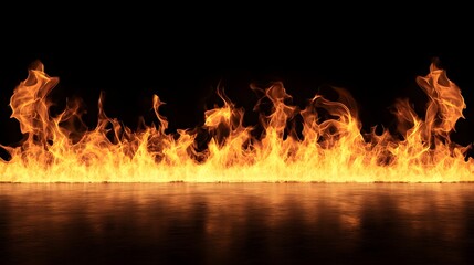 Poster - Raging inferno with intense flames and fiery backdrop lighting up the night sky  Dramatic scene of uncontrolled combustion with bright glowing embers crackle and roar of the firestorm